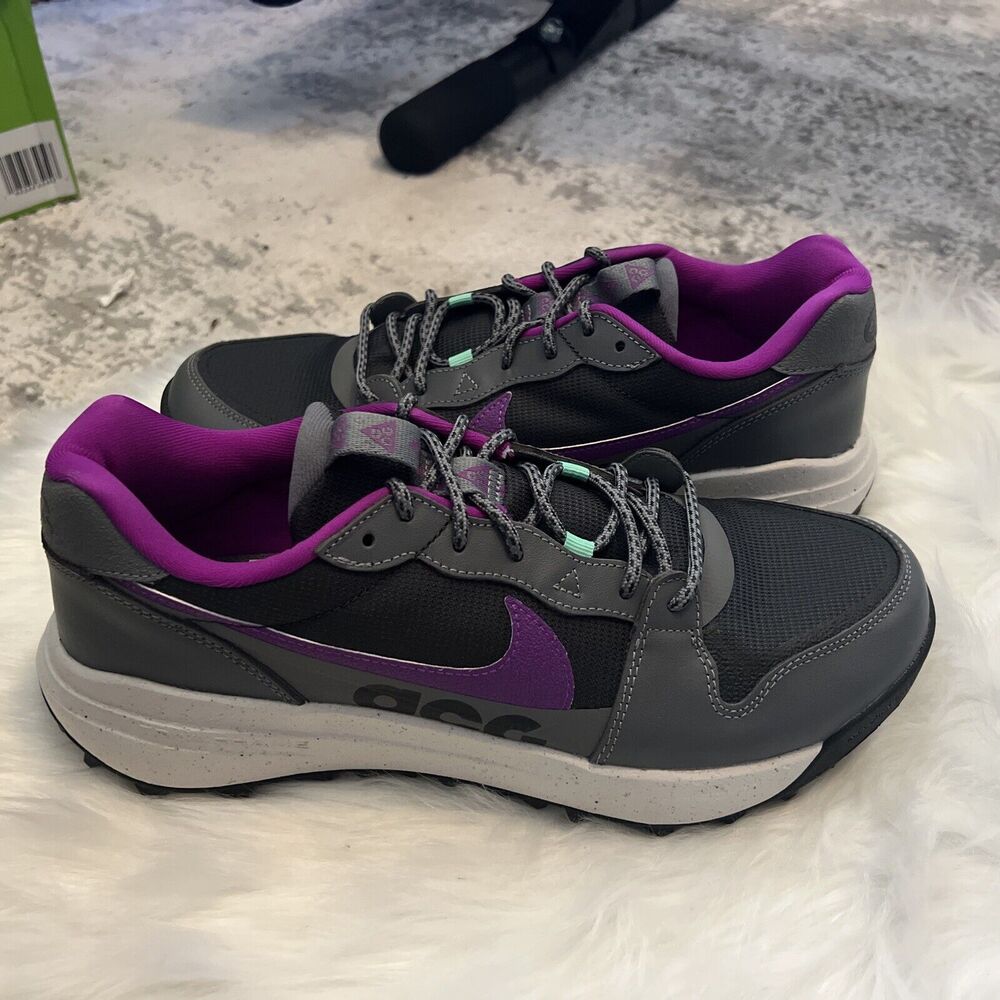 Nike Men's ACG Lowcate Trail Hiking Shoes Smoke Grey Purple Green Size 10.5 NEW - Picture 2 of 16